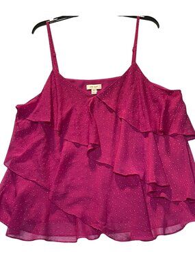 On-34th Womens Size XXL Ruffled Magenta Sleeveless Top With Gold Dot Accents